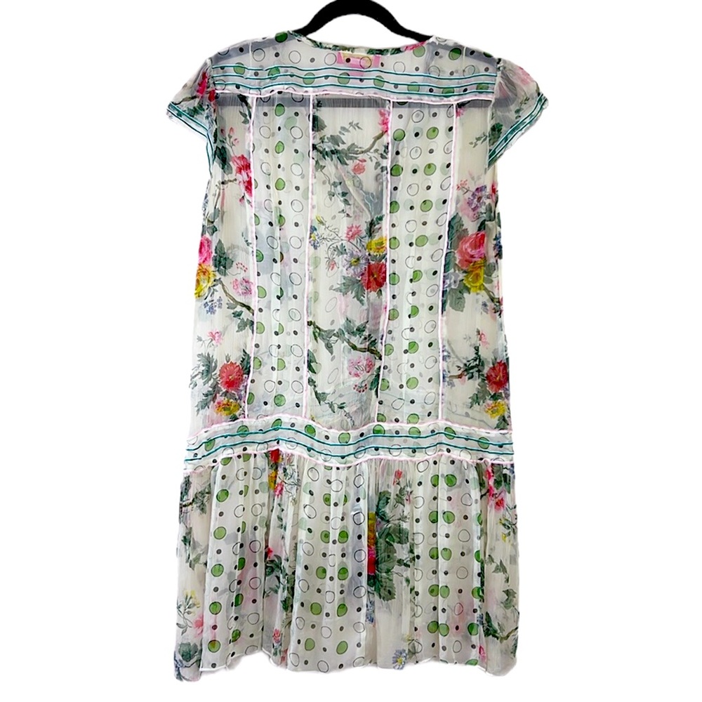 Vintage Mystery Dainty Floral Ruffles Acrylic Button Tunic Blouse Medium - Picture 6 of 8